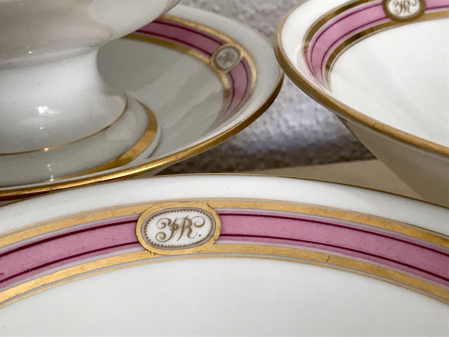 Antik Biedermeier Porzellan Fußschale Schale auf Fuß ~1845 Ligatur Monogramm JR