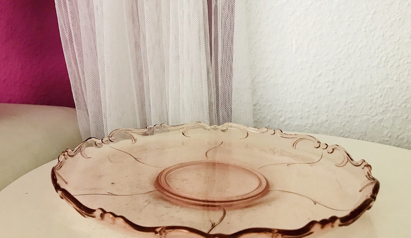 Rosalin Kuchenplatte Kuchenteller Art Déco Schale Pressglas Glasschale