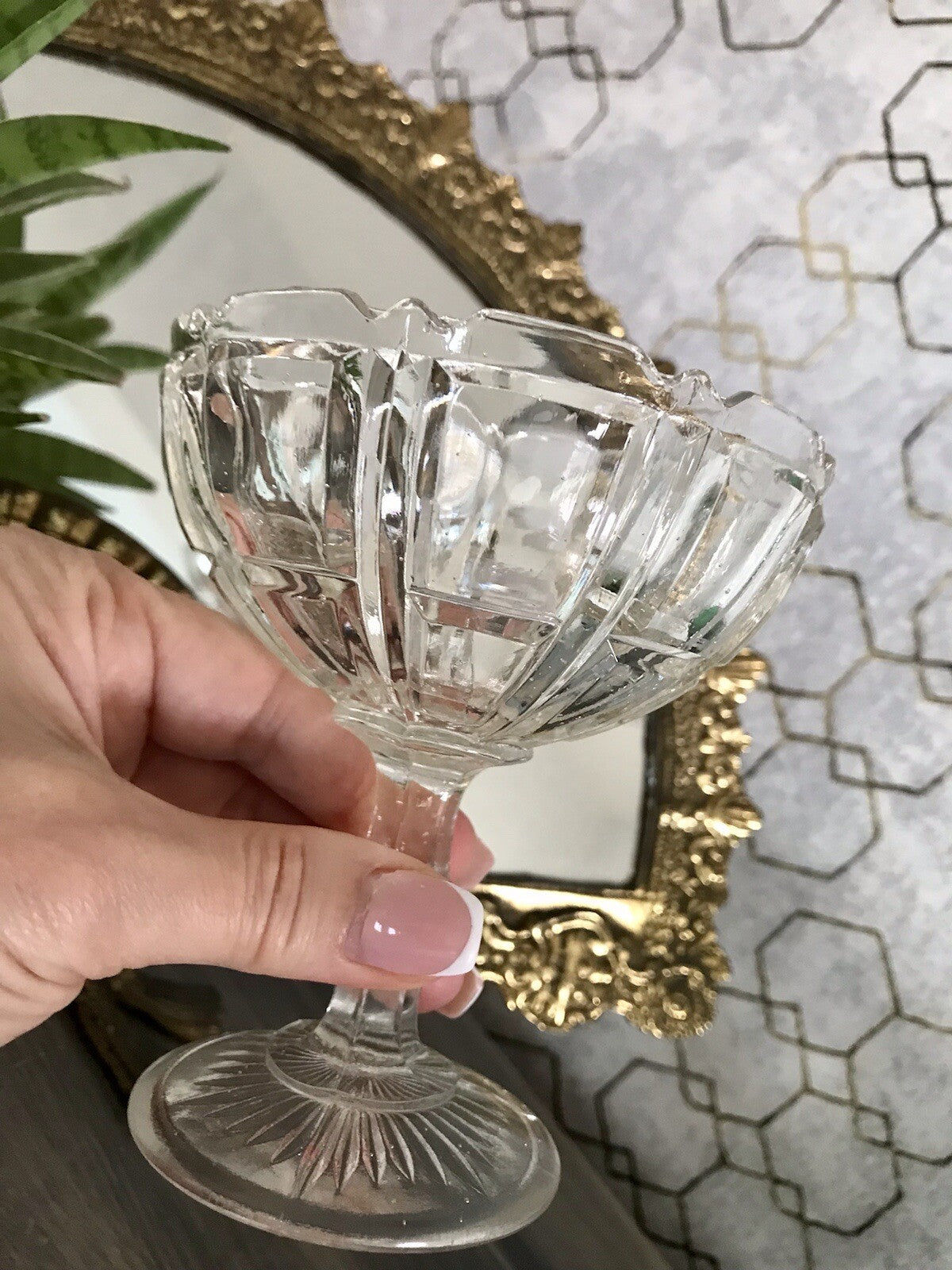 Antik Jugendstil Art Déco Pressglas Glas Fußschale Schale Zuckerschale
