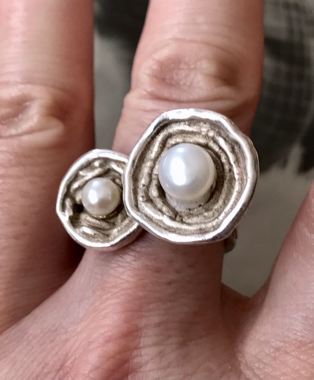 Vintage Modernist Designer DAMEN RING 925 Silber ADK Gr.58- 60 Perlen