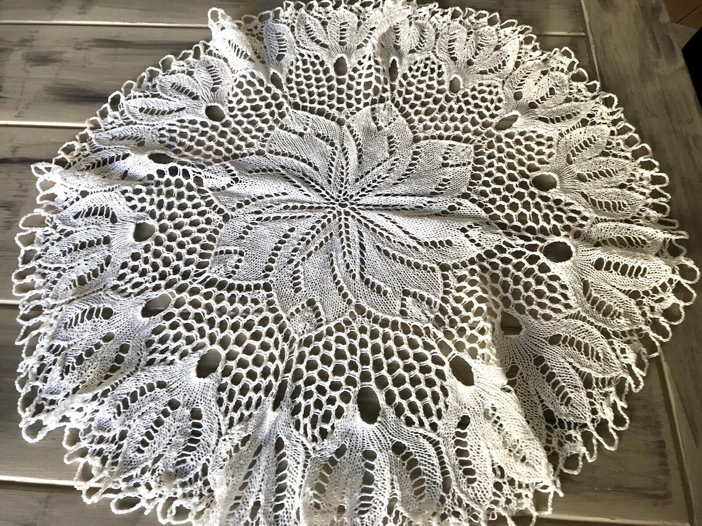 Antik alt Spitze weiß Tischdecke rund 57 cm Baumwolle gestrickt So Schön!