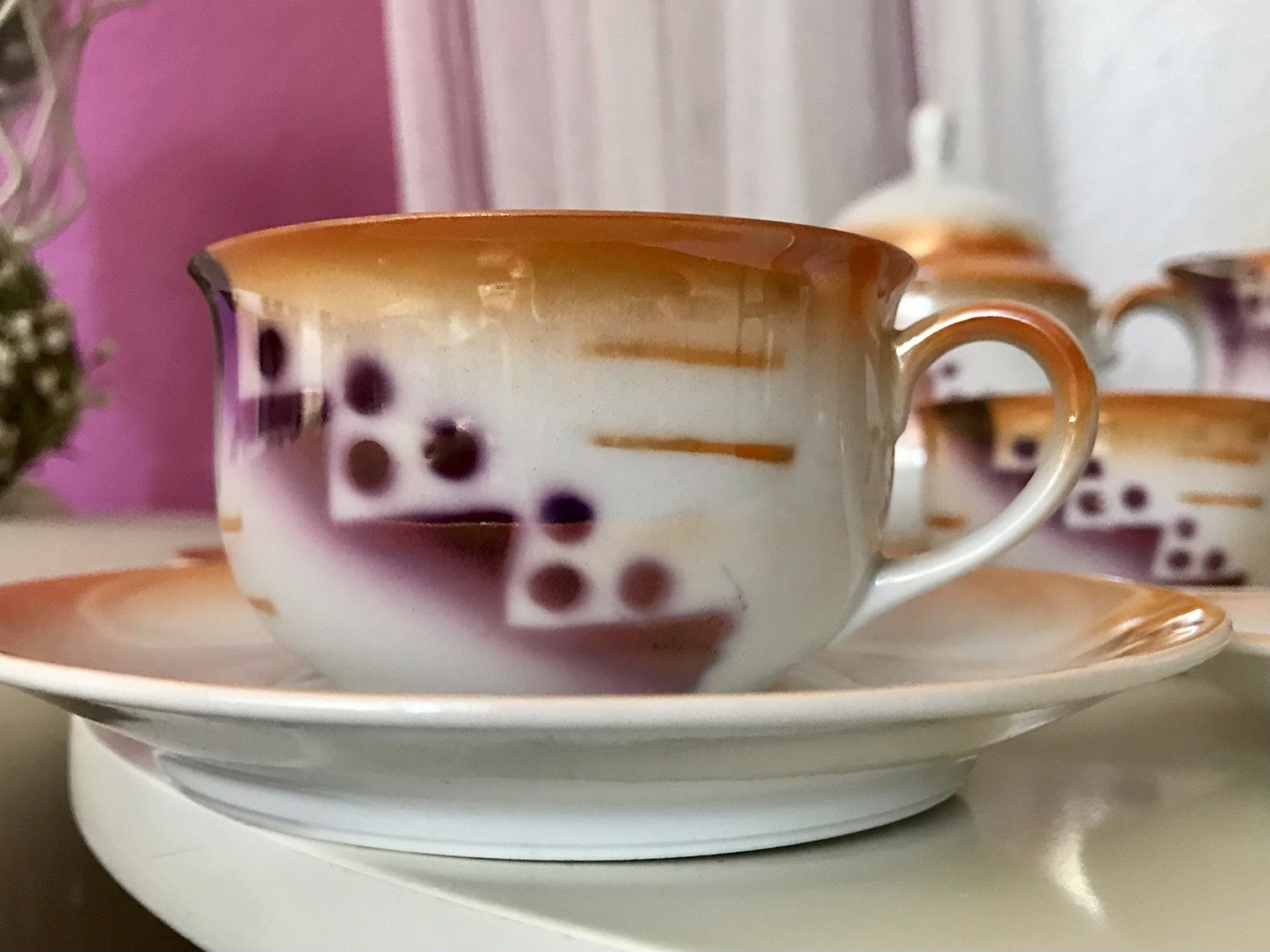 Antik Art Déco Porzellan Kaffeeservice Spritzdekor Teeservice 6 Pers.