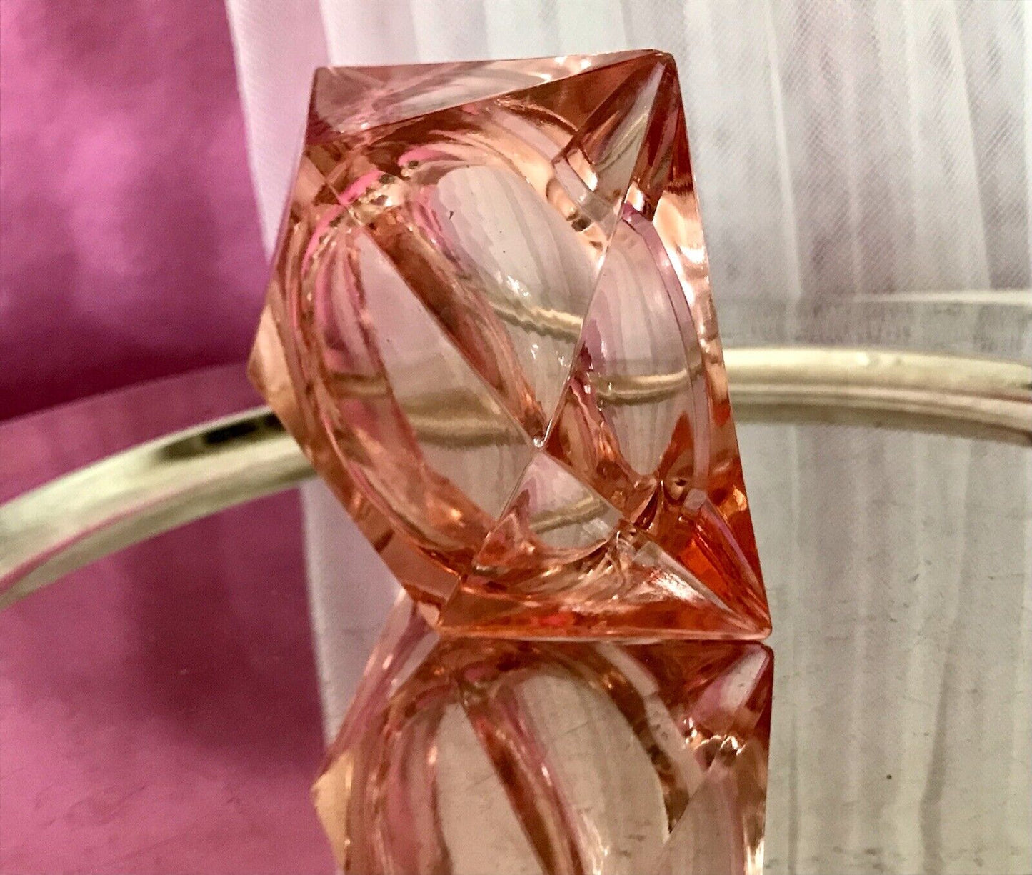 Antik Art Déco Aschenbecher Ascher Rosalin Pressglas Glas geometrisiert