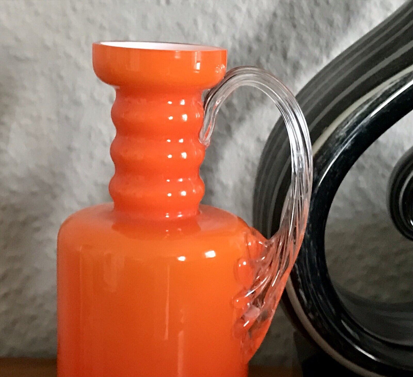 Vintage Vase Empoli? opalin Firenze Glasvase Orange Henkelvase Italien Designer