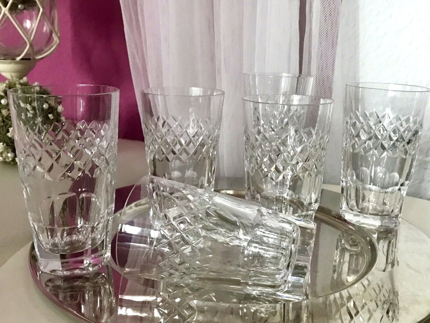 Vintage SEHR EDEL 6x Wassergläser Gläser Becher Kristallglas schön kantiger Fuß