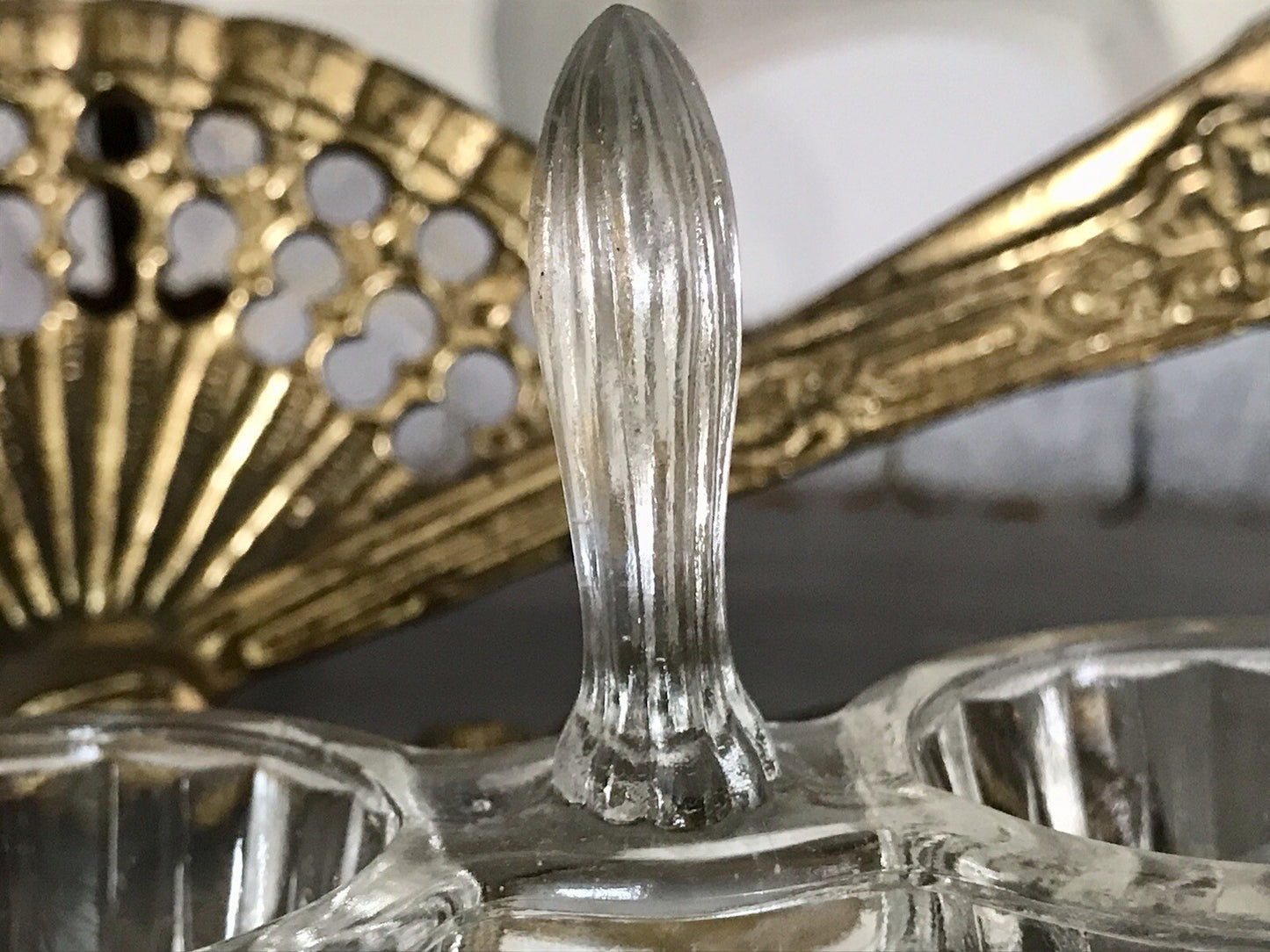 Antik Art Déco Pressglas Salz & Pfeffer Menage Saliere Gewürzständer Glas