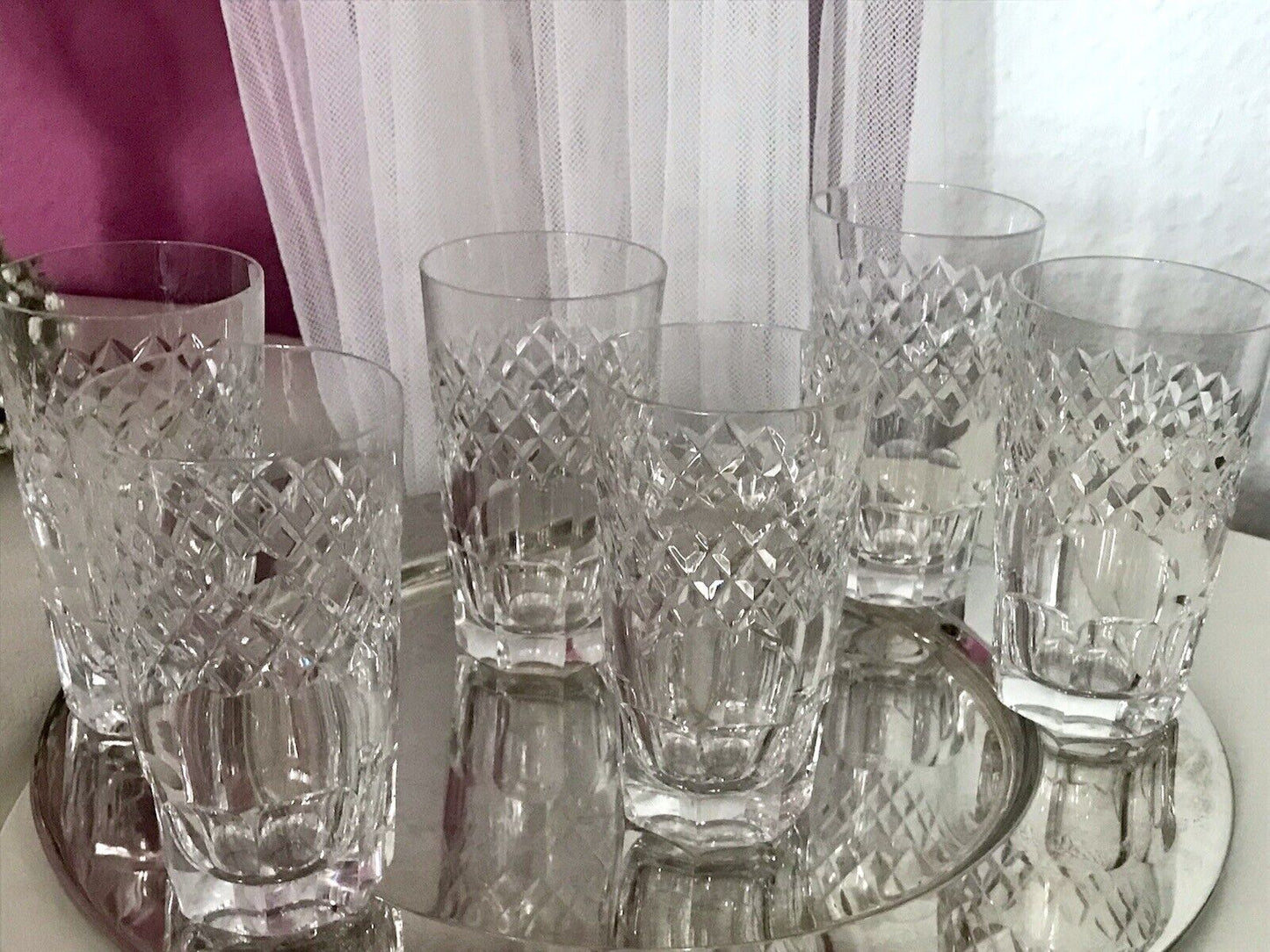 Vintage SEHR EDEL 6x Wassergläser Gläser Becher Kristallglas schön kantiger Fuß