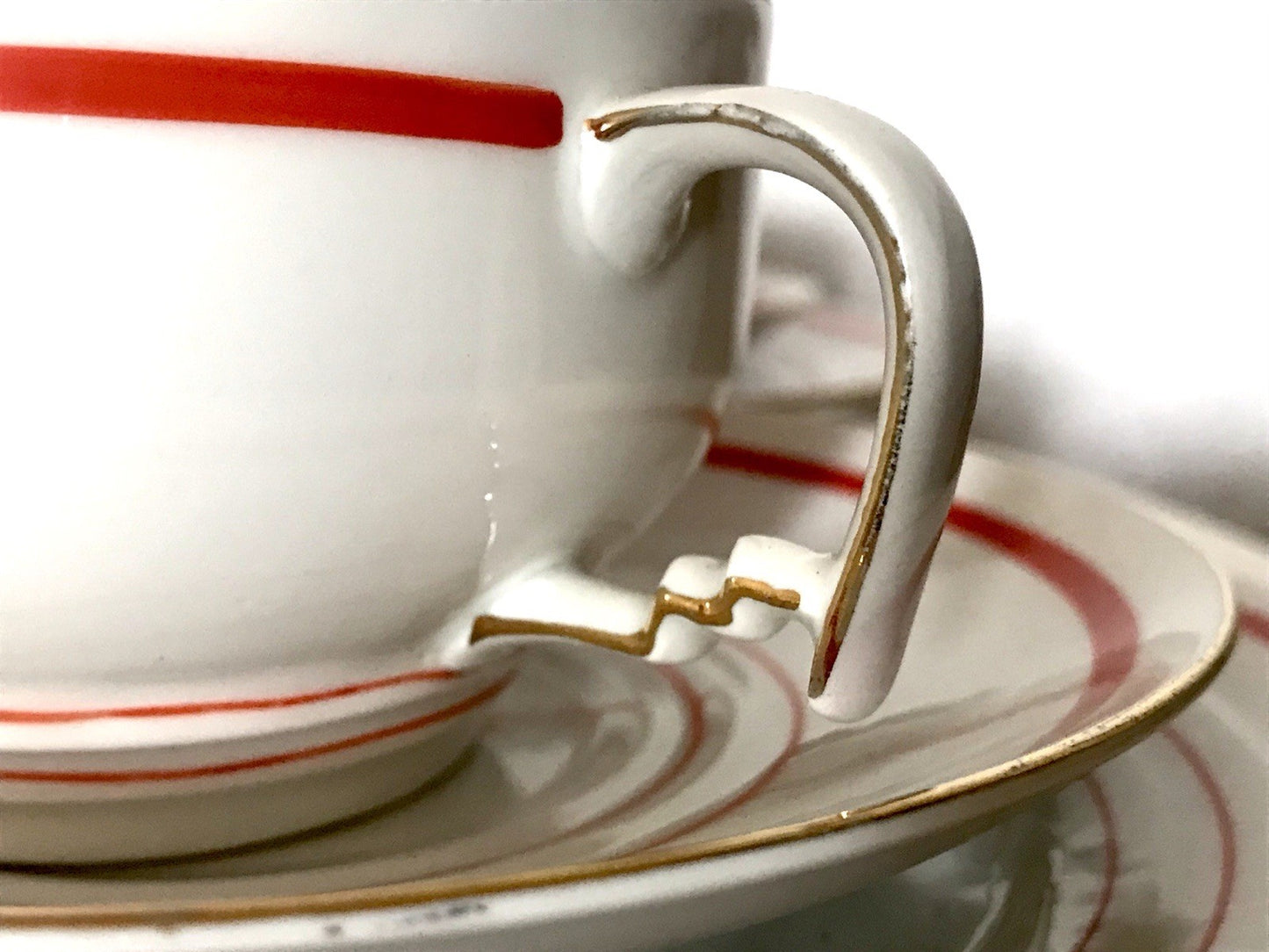 Antik Art Déco Porzellan Kaffeeservice weiß rot orange gemarkt deutsch Bauhaus