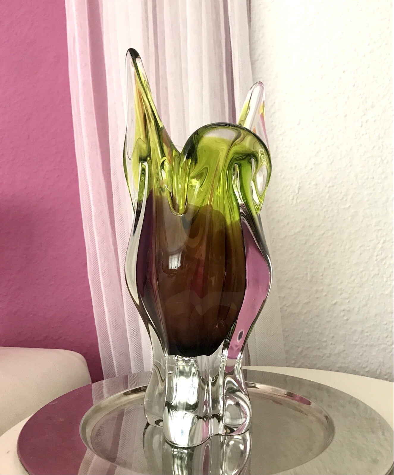 Vintage große Glasvase Vase Chribska 60er Jahre Glas Hospodka grün aubergine