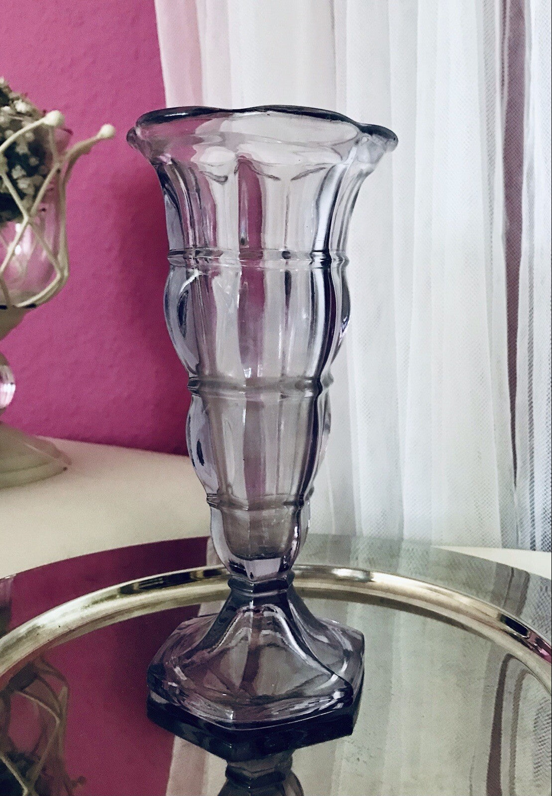 Antik Art Déco 1 Vase Glasvase Pressglas Lila Glas