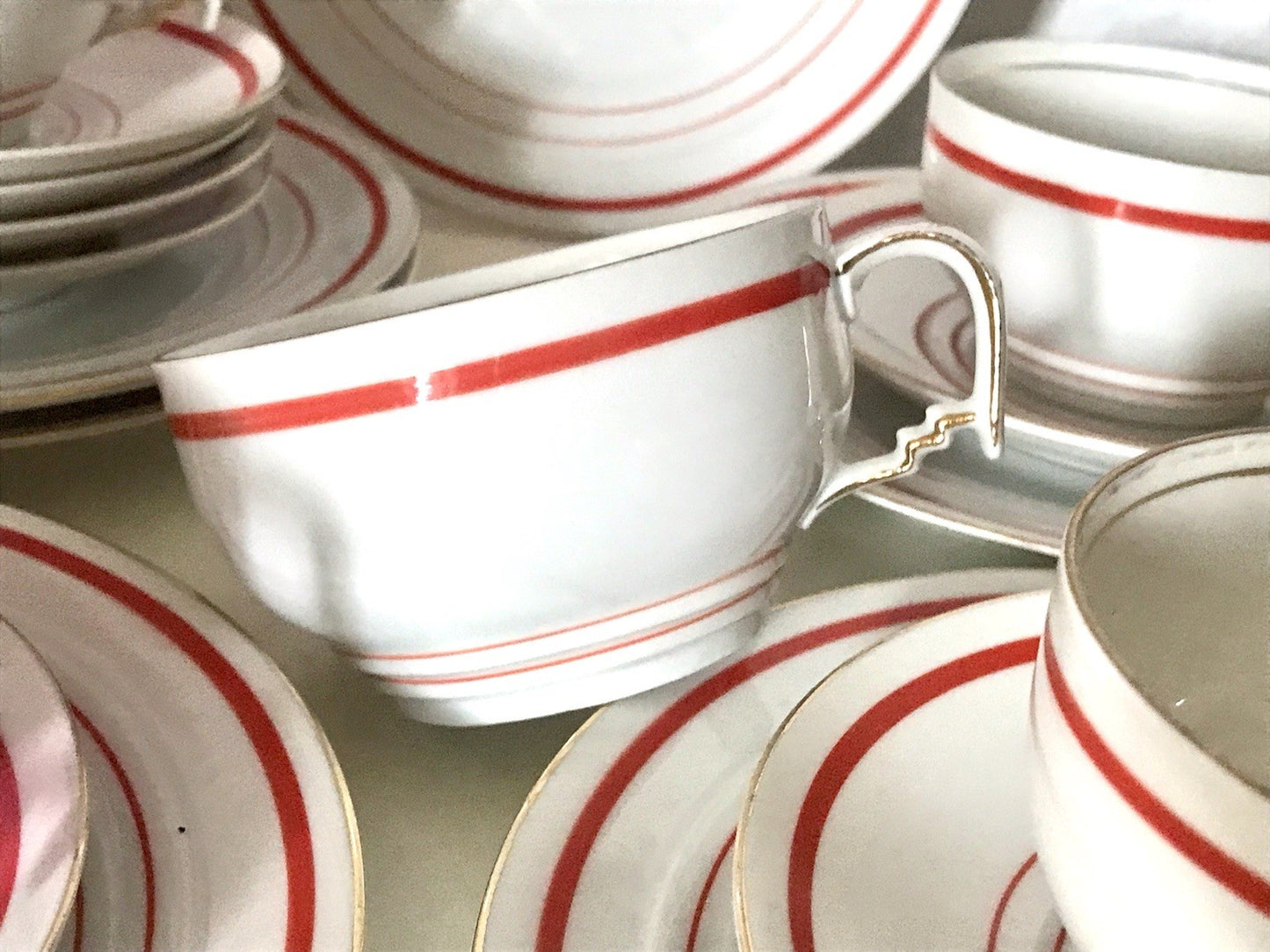 Antik Art Déco Porzellan Kaffeeservice weiß rot orange gemarkt deutsch Bauhaus