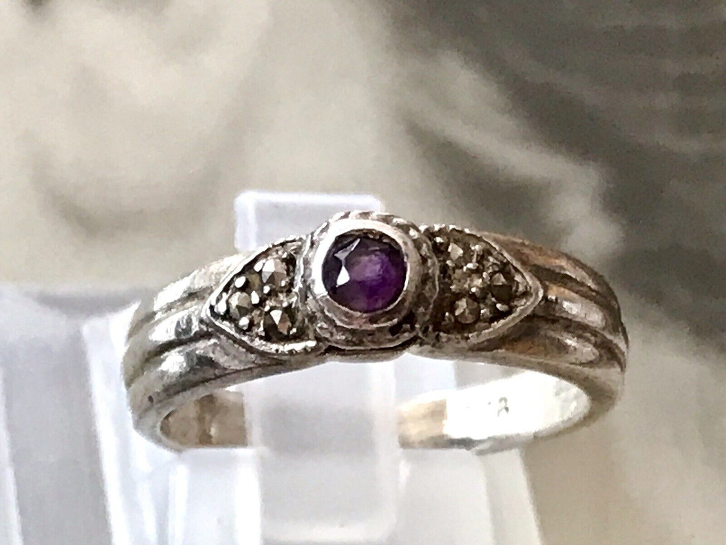 Antik Art Déco Damen Ring lila Stein Silber 925 Gr.55 56 Markasite