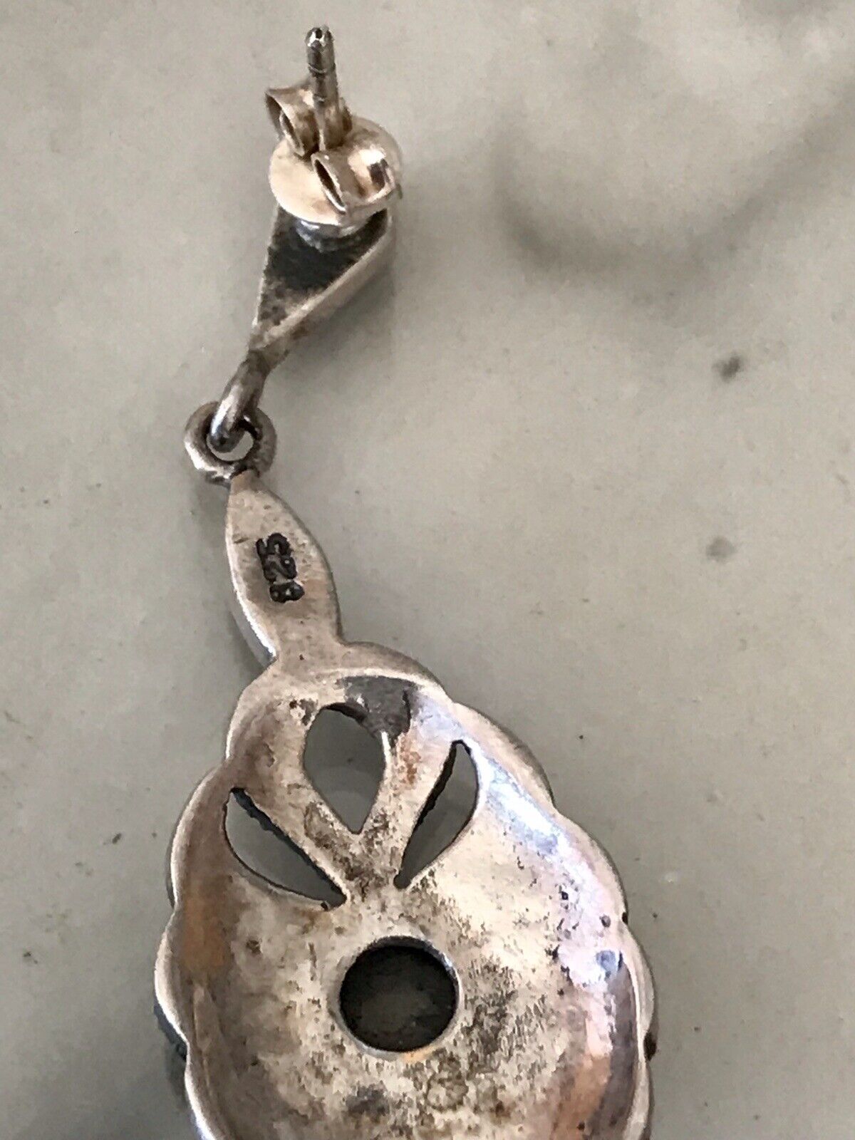 Antik Art Déco Wunderschön Ohrhänger Ohrringe DAMEN Silber 925 Onyx Markasite