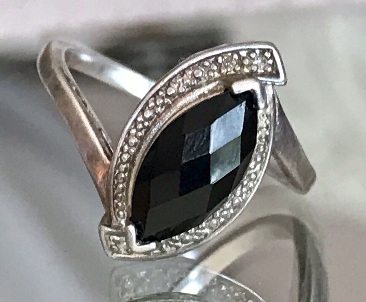 Vintage Onyx? DAMEN RING Silber 925 Gr.55 17,5 Schiffchen