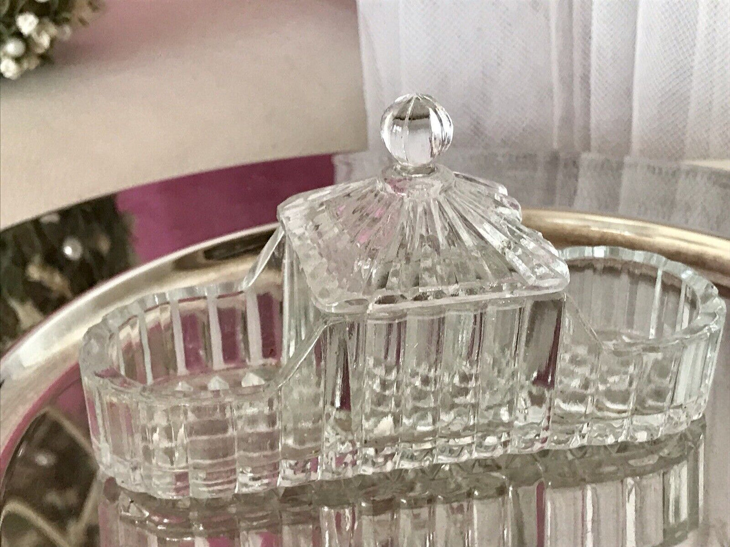 Antik Art Déco Pressglas Salz & Pfeffer Menage Saliere Gewürzständer Glas