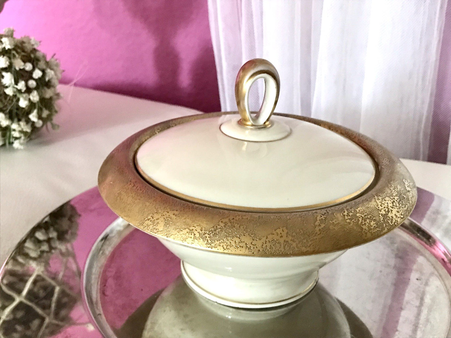 Antik Art Déco Porzellan Dose Deckeldose Schatulle Bonboniere Heinrich&Co 1930