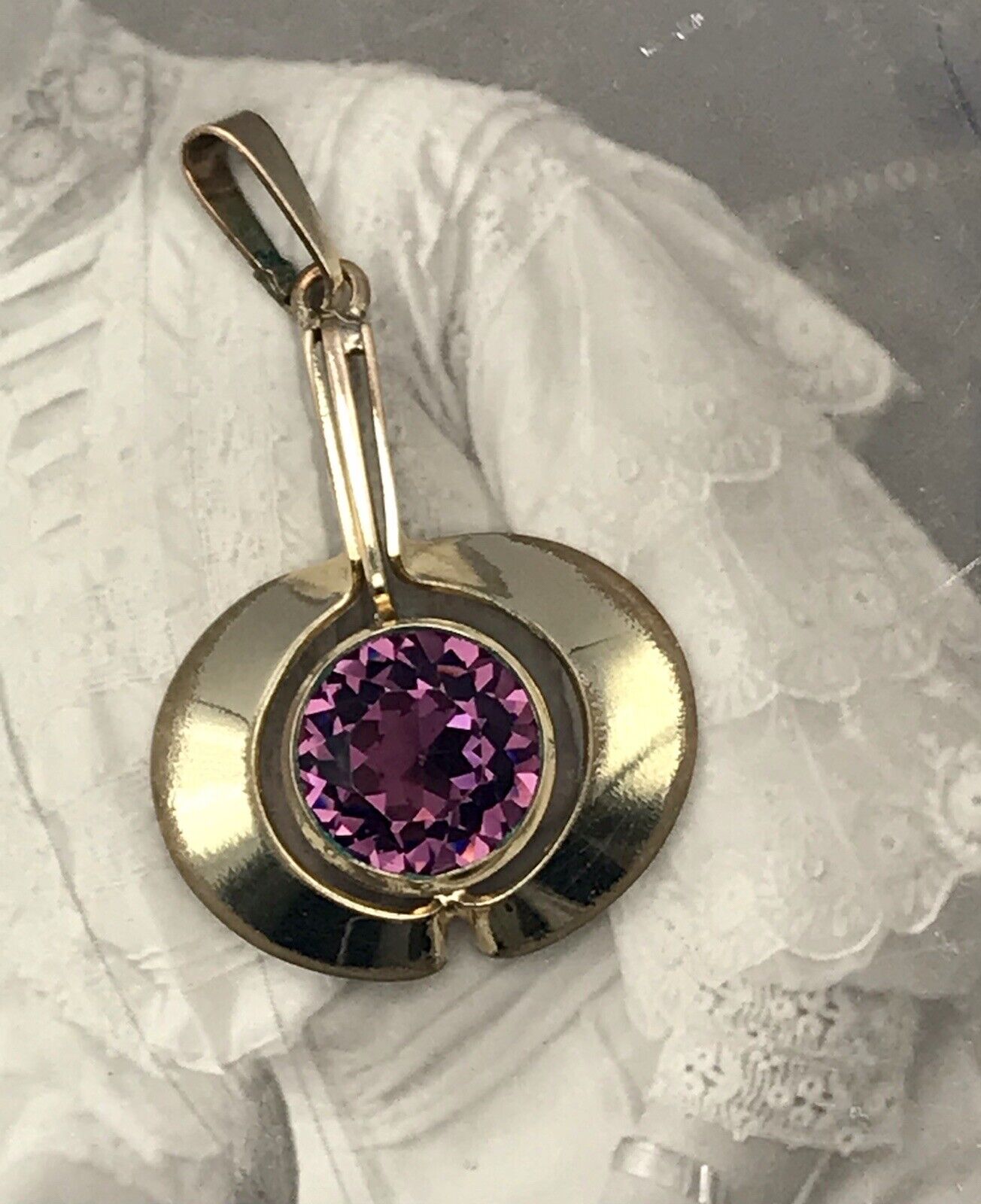 Vintage TeKa Designer Anhänger lila Stein Amethyst? Amerik. Doublè vergoldet