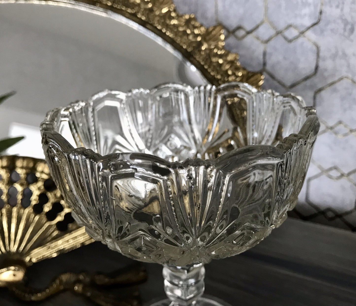 Antik Jugendstil Art Déco Pressglas Glas Fußschale Schale Zuckerschale