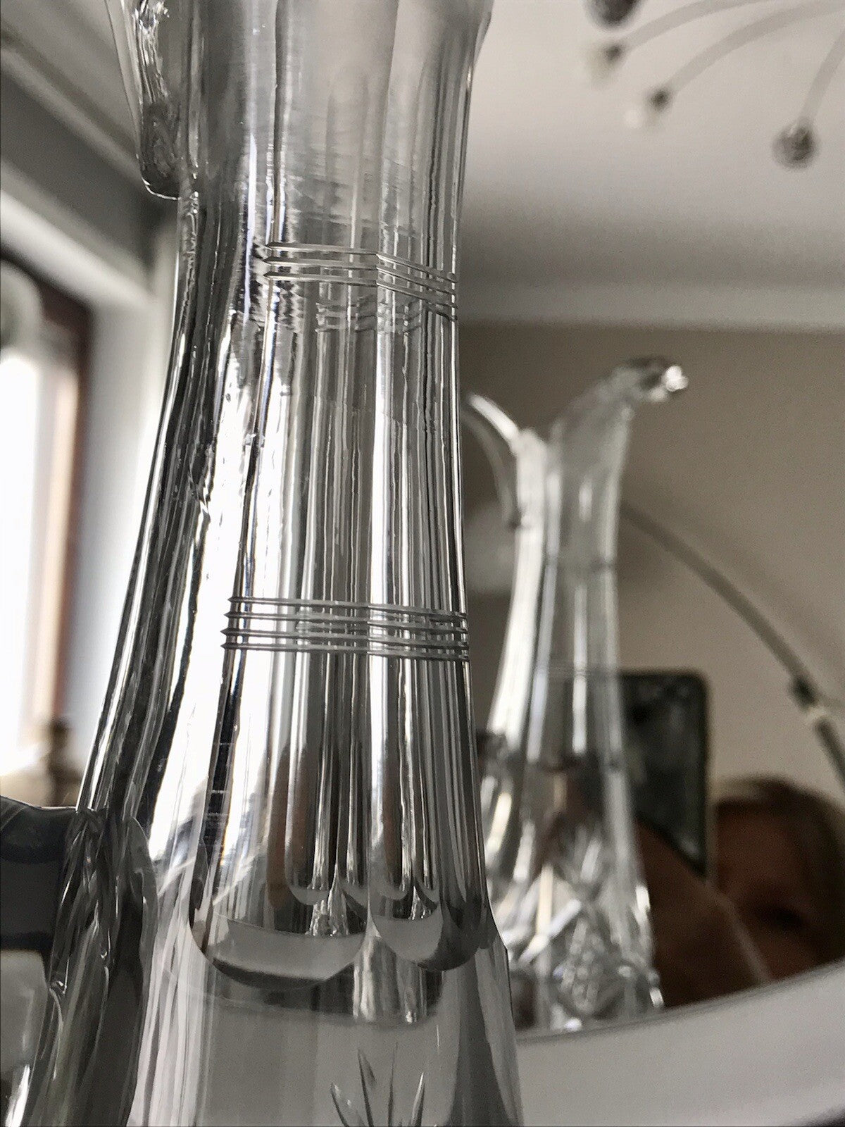Antik Art Déco Schliff Dekanter Karaffe Kristallglas Bleikristall EDEL