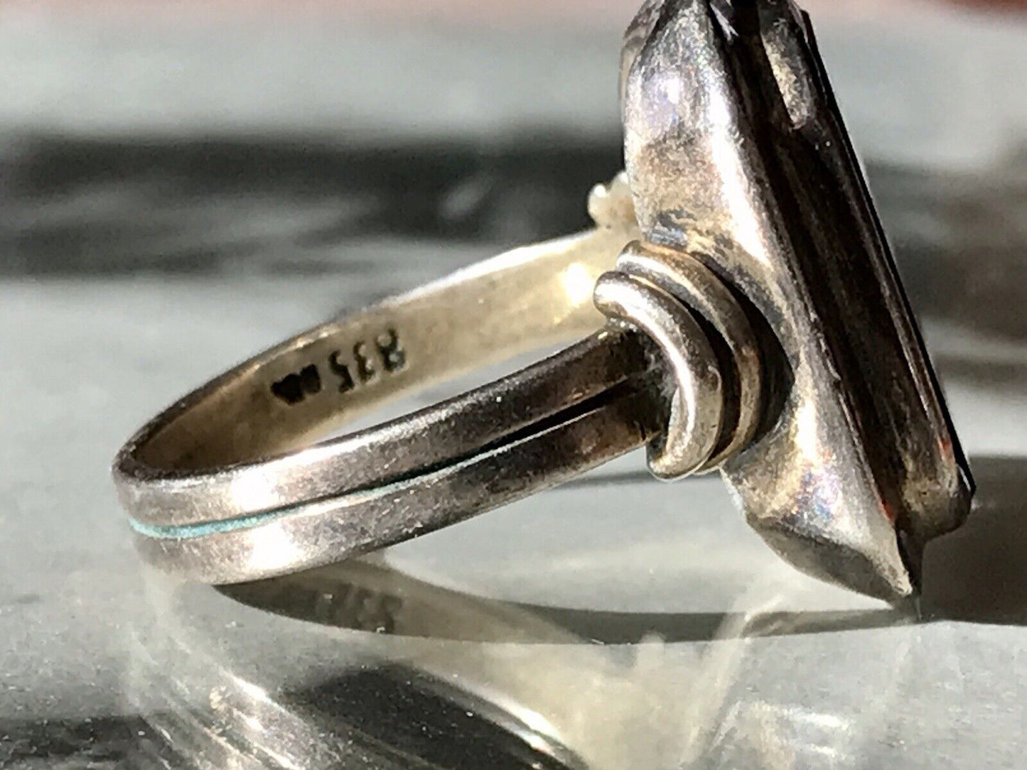 Antik Art Déco Edel Onyx Siegel RING Silber 835 Gr.60