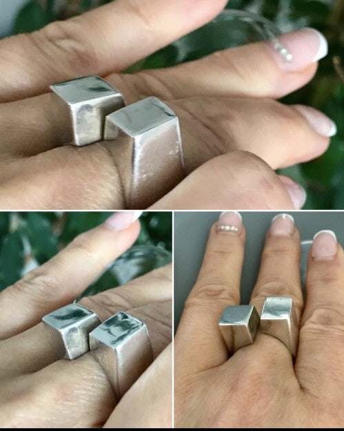 Vintage Modernist Designer DAMEN RING 925 Silber Cube Avantgarde 55 bis 59