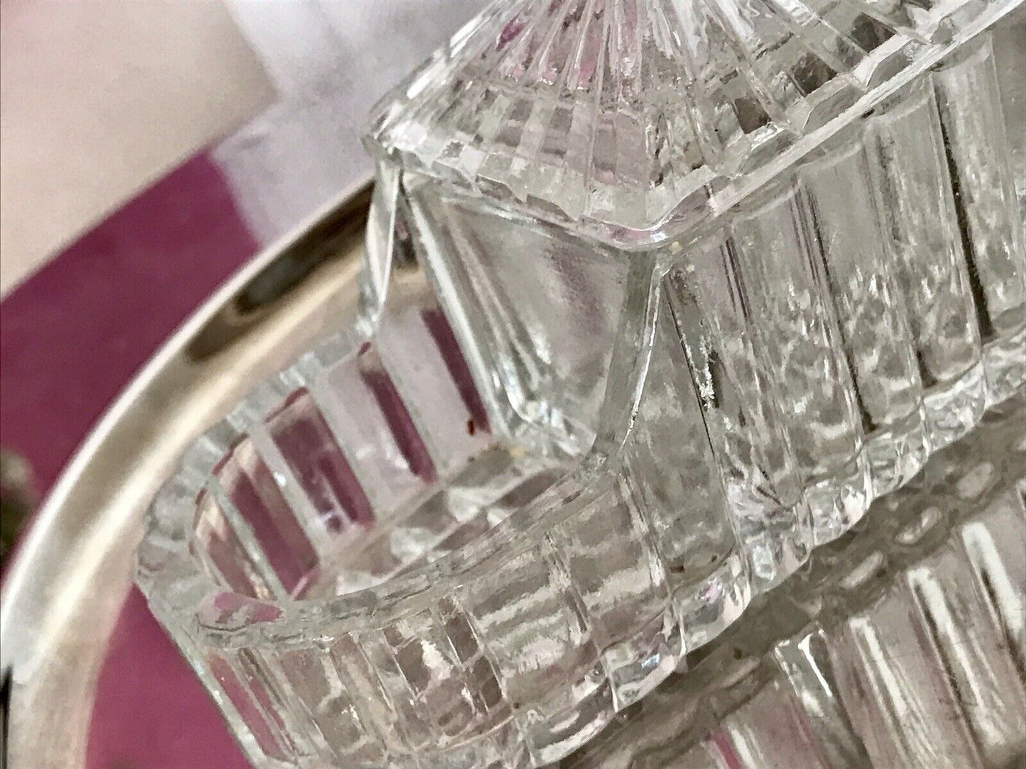 Antik Art Déco Pressglas Salz & Pfeffer Menage Saliere Gewürzständer Glas