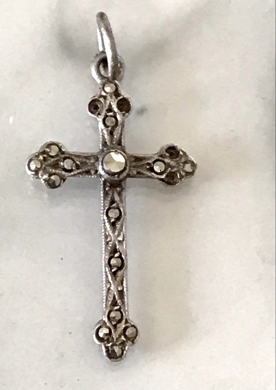 Antik Art Déco Echtsilber Silber Kreuz Anhänger Kettenanhänger Markasite