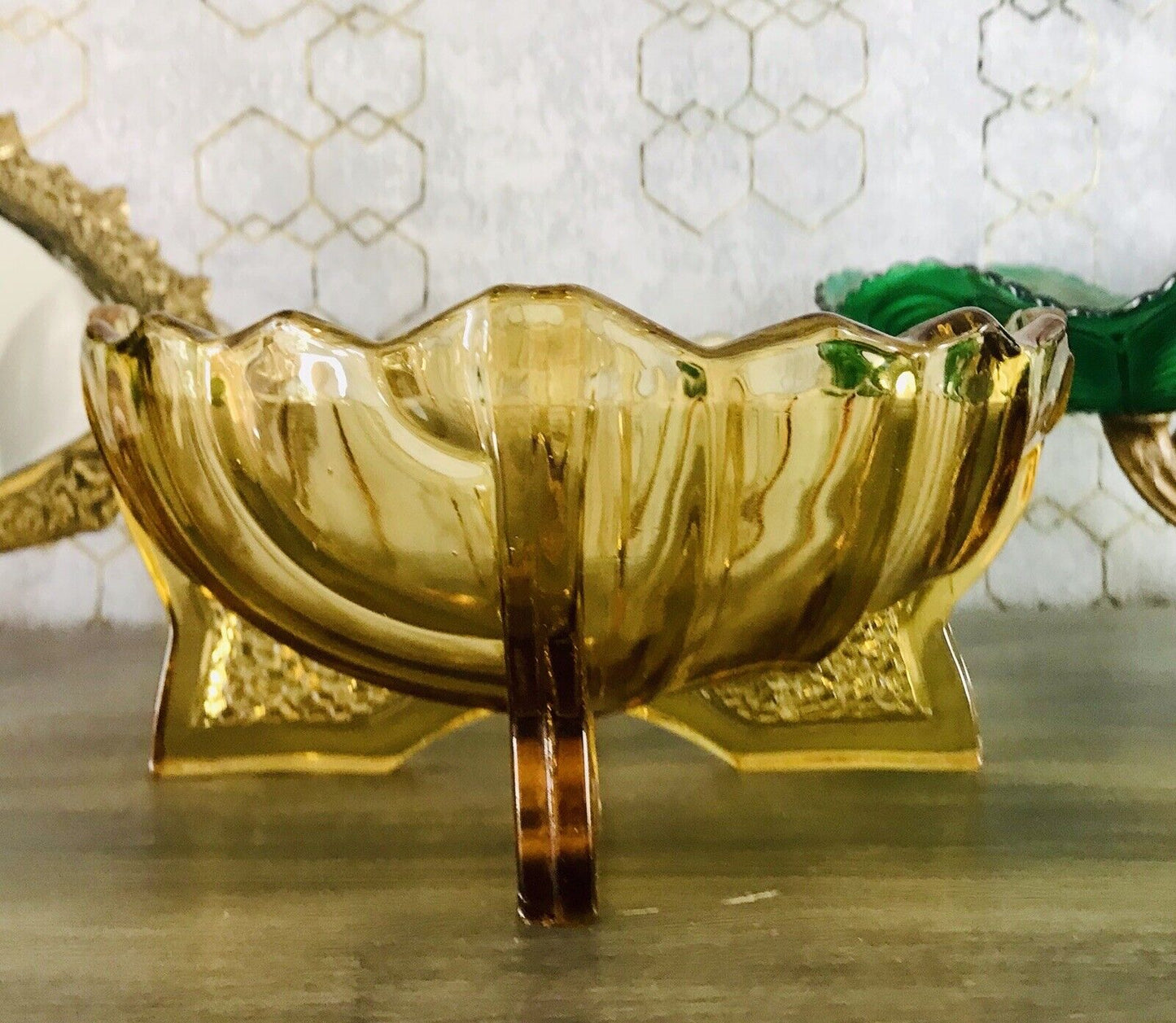 Antik Art Déco gelb Pressglas Jardiniere Schale Glas RAR markant