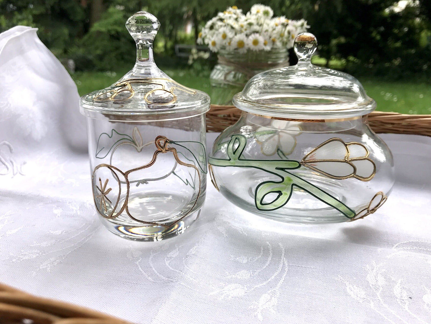 Nagel 2 Glasdose Bonboniere Gefäß Glas Konfitüre Marmeladen Dose Tiffany Optik