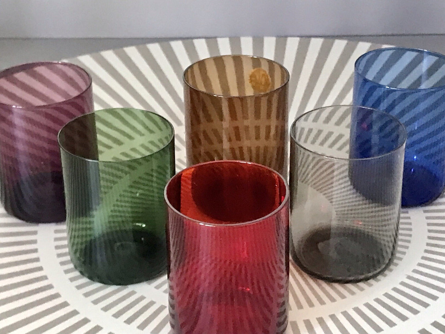 Vintage 60er Jahre 6 Schnapsgläser Gläser buntes Glas Rauchglas