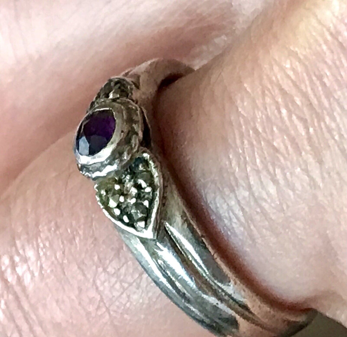 Antik Art Déco Damen Ring lila Stein Silber 925 Gr.55 56 Markasite