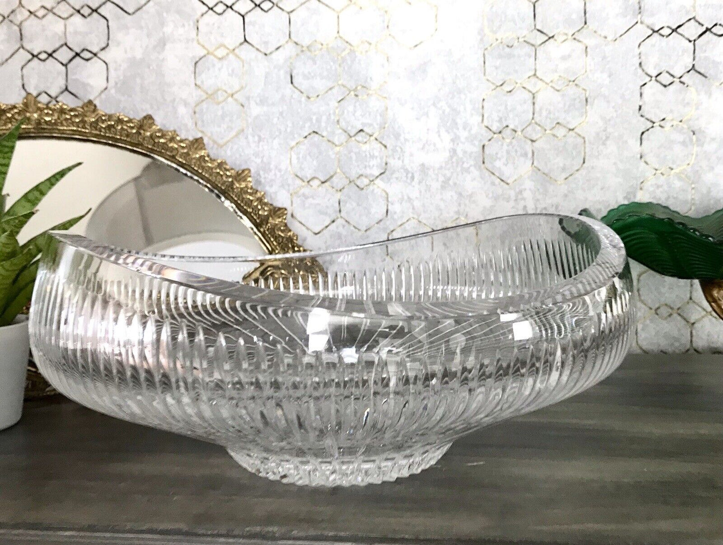 Vintage EDEL Bleikristall Schale Glasschale Kristallglas Glas Groß Schliff
