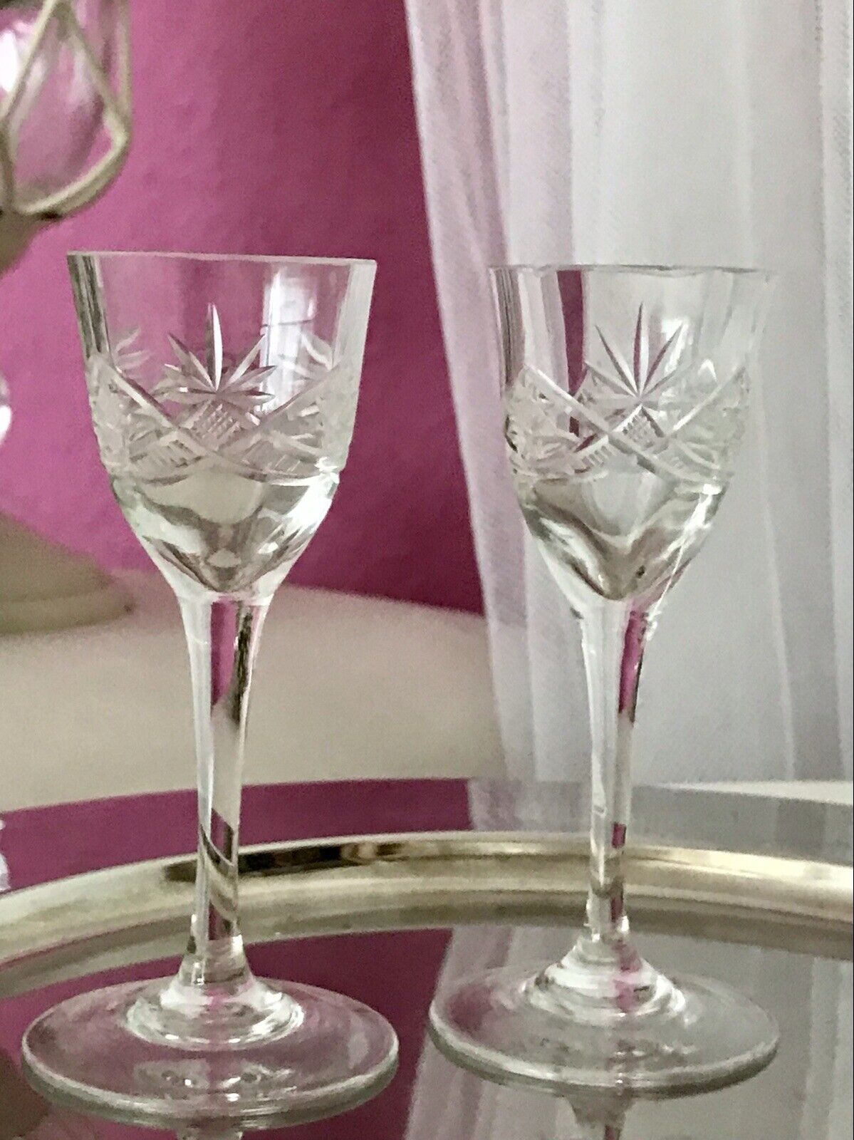 Antik 2 hochstielige Jugendstil Art Déco Likörgläser Kristallglas Schliff EDEL