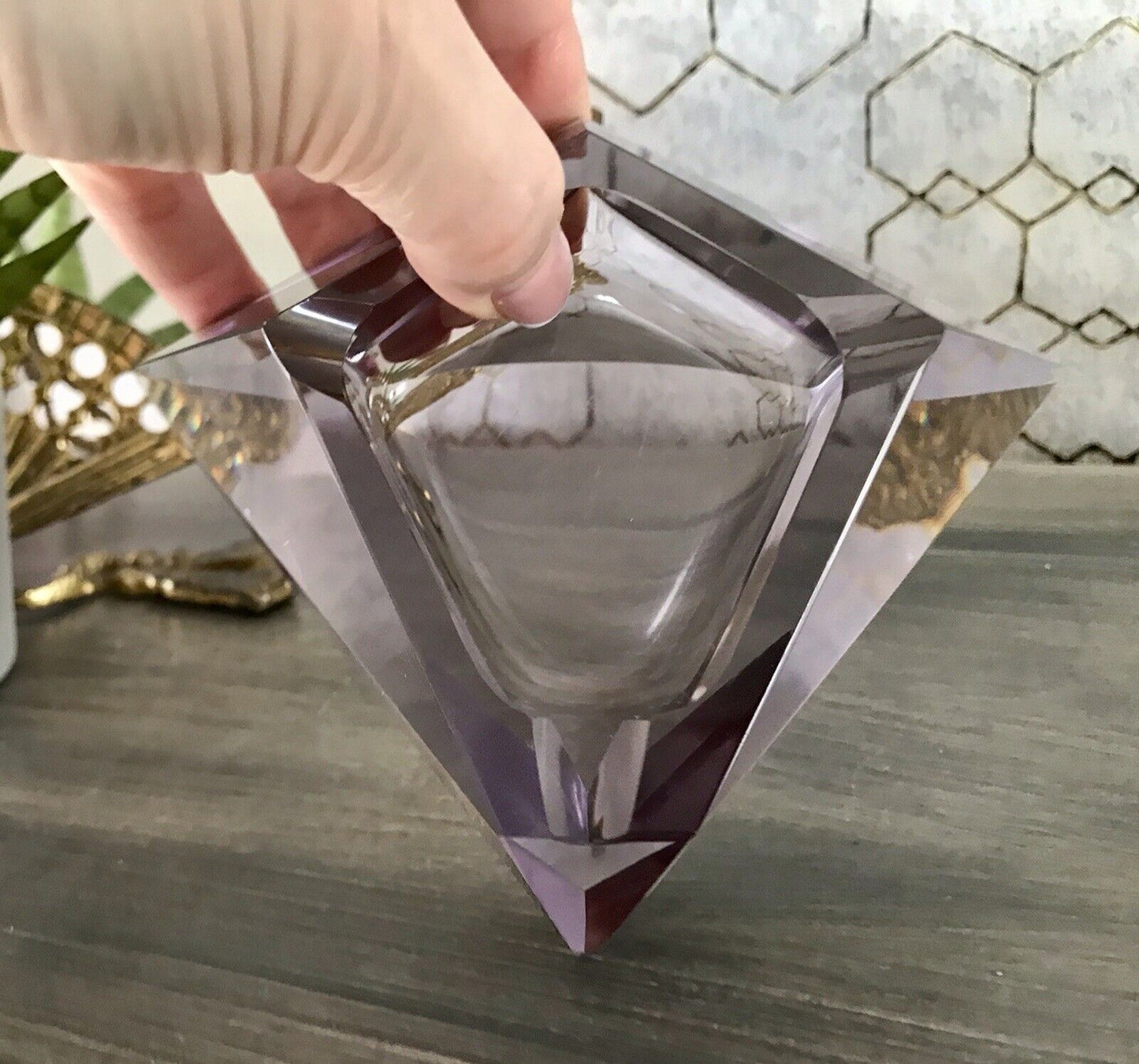 Antik Art Déco Aschenbecher Ascher lila Kristallglas Glas Burkert? Alexandrit