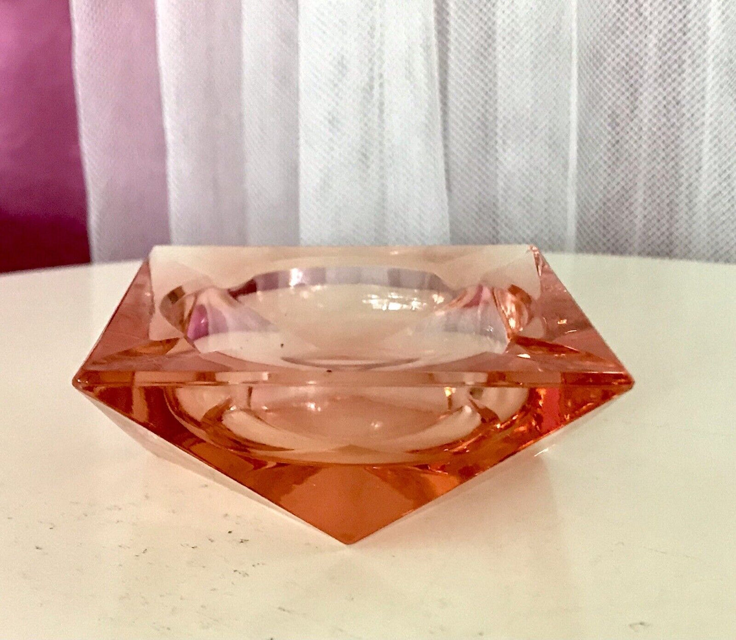 Antik Art Déco Aschenbecher Ascher Rosalin Pressglas Glas geometrisiert