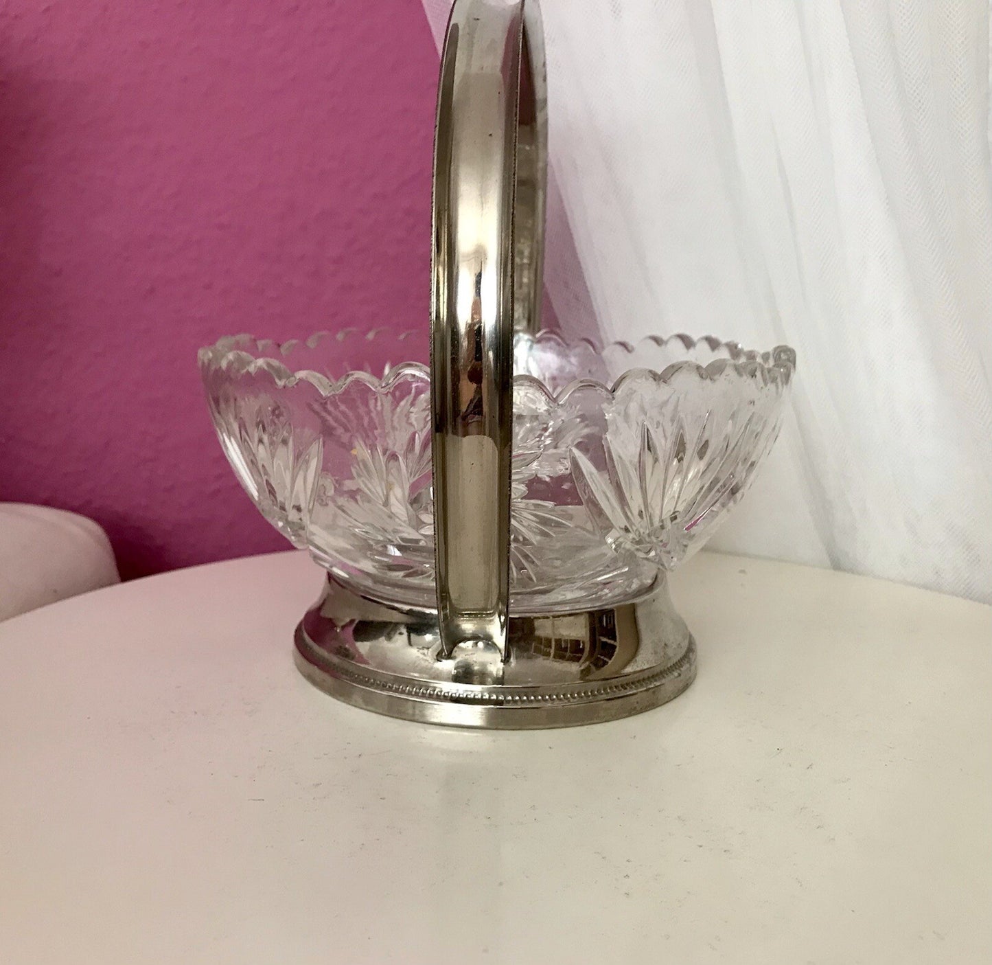 Antik Art Déco Schale Tafelaufsatz Pressglas Metallmontur Korb