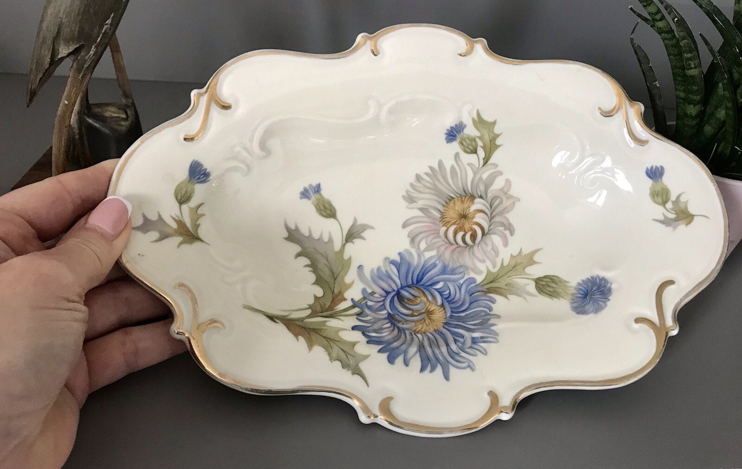 Antik Art Déco Porzellan Schale Zierschale Carstens Sorau Distel Ingrid