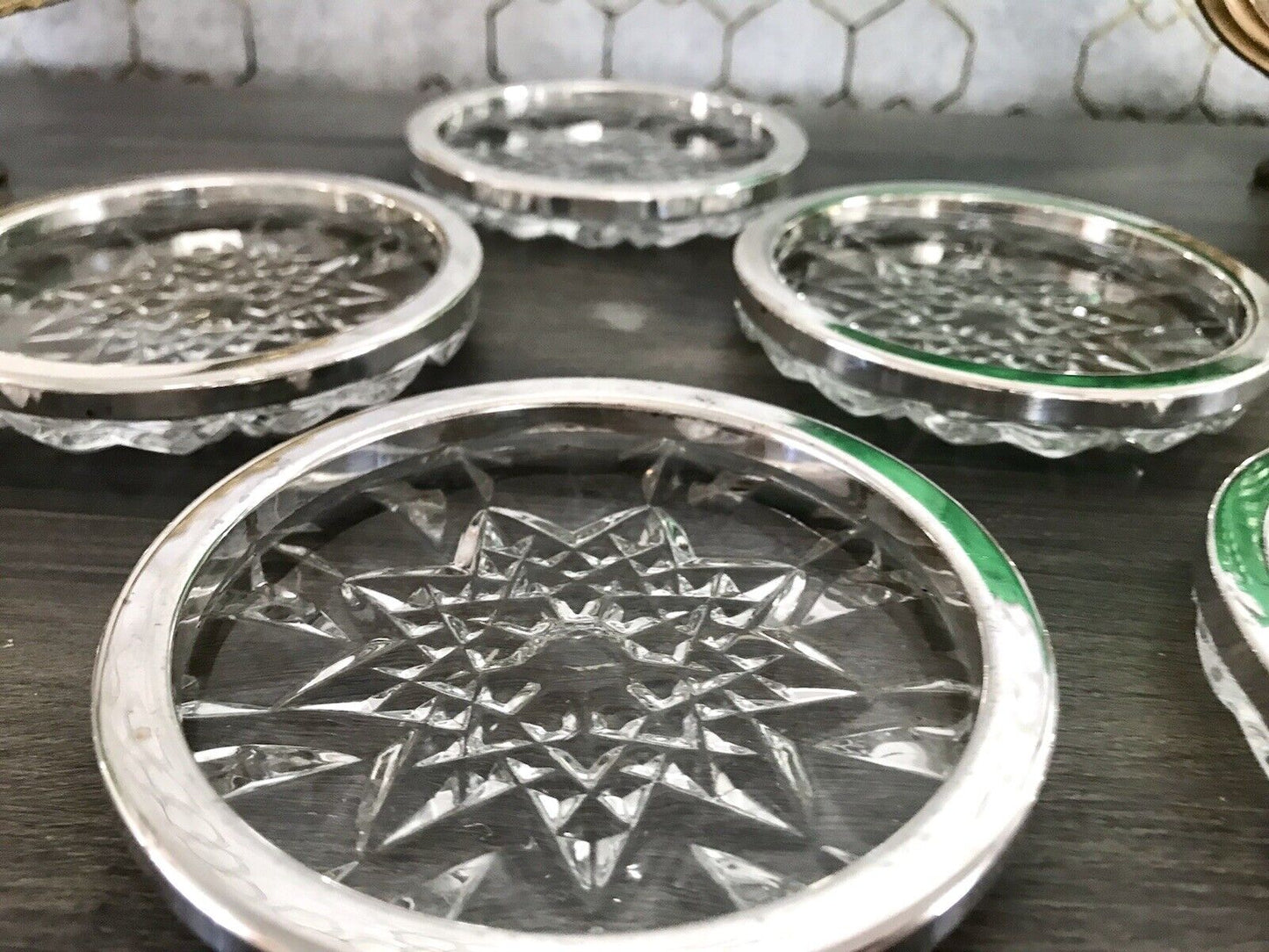 Vintage 6x Untersetzer für Weingläser Glas Kristallglas Bleikristall versilbert