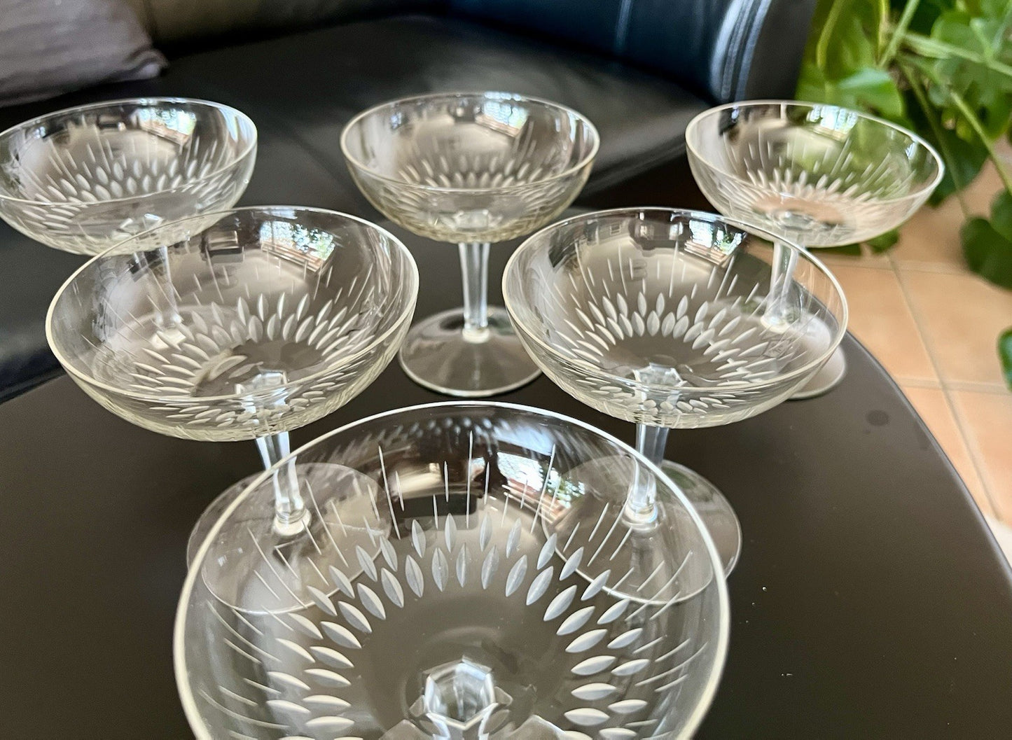 Vintage 60er 4 Champagnerschalen Sektschalen Kristallglas