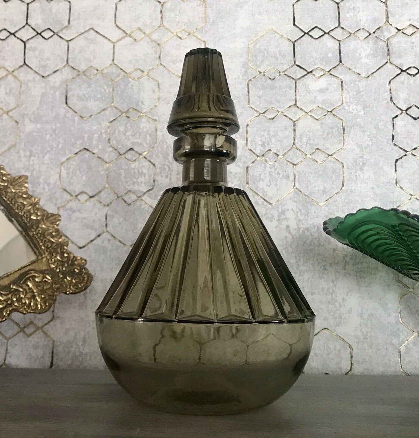 Antik Art Déco Bauhaus Glas Karaffe Dekanter Rauchglas wundervoll