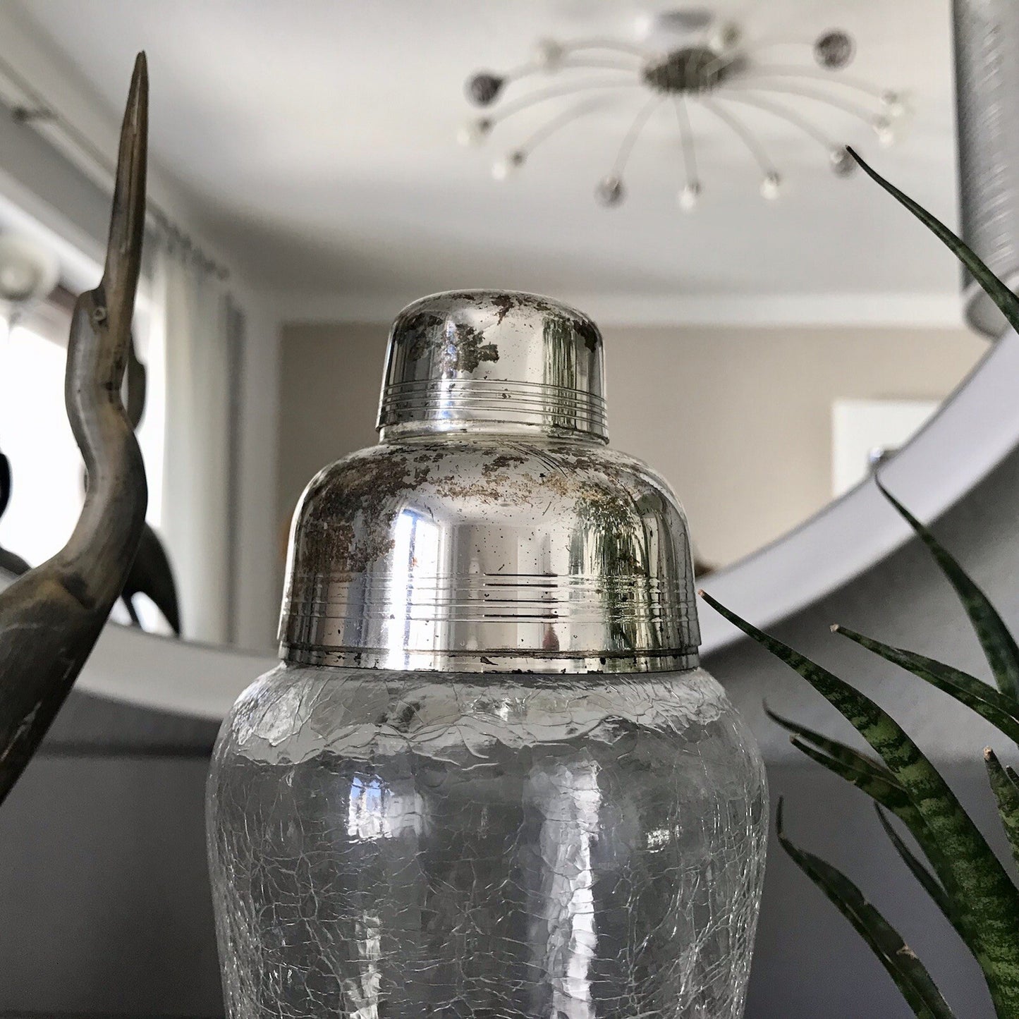 Vintage Glas 60er Craquelée versilbert Montur Getränke Cocktail Shaker
