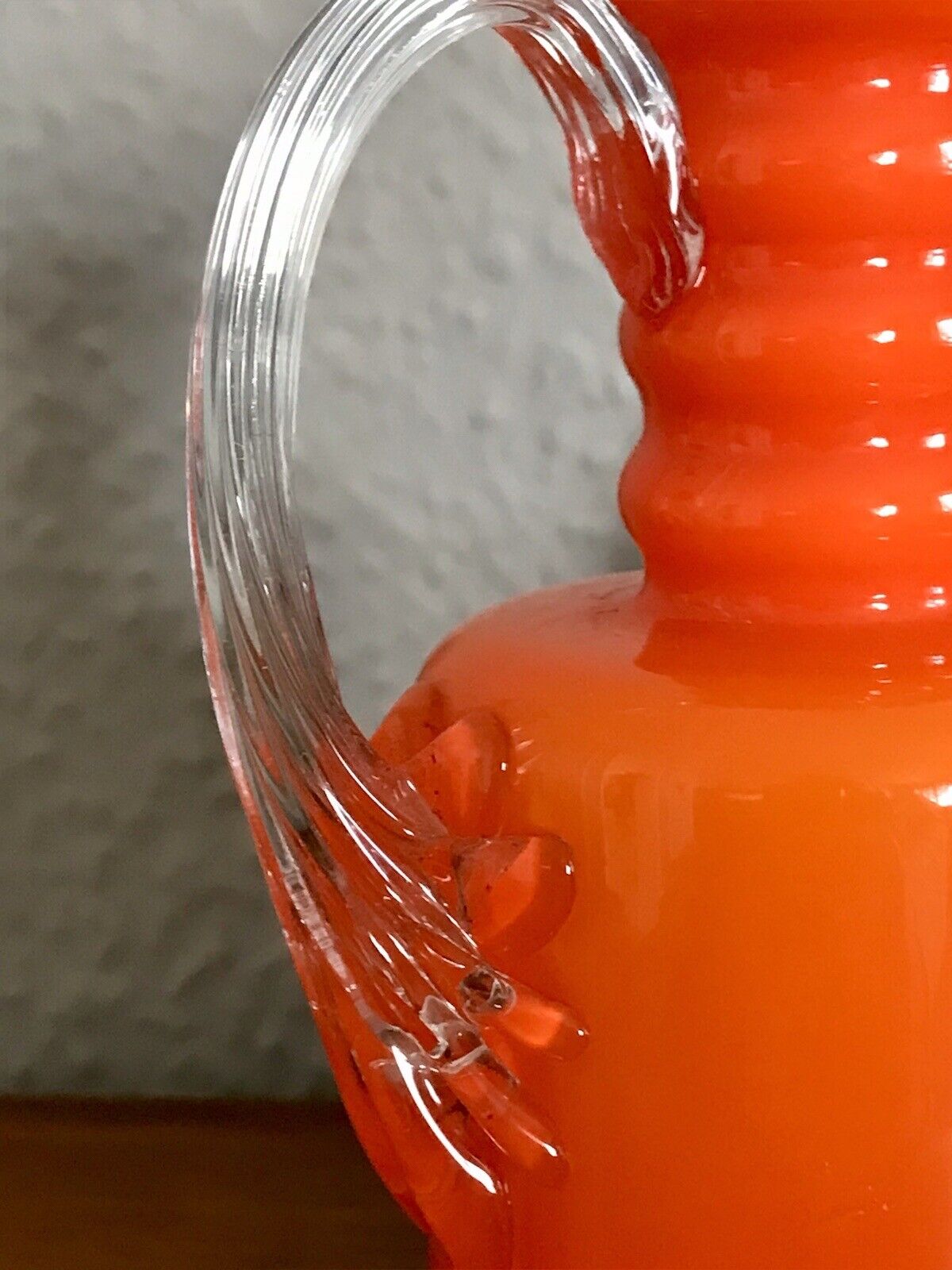 Vintage Vase Empoli? opalin Firenze Glasvase Orange Henkelvase Italien Designer
