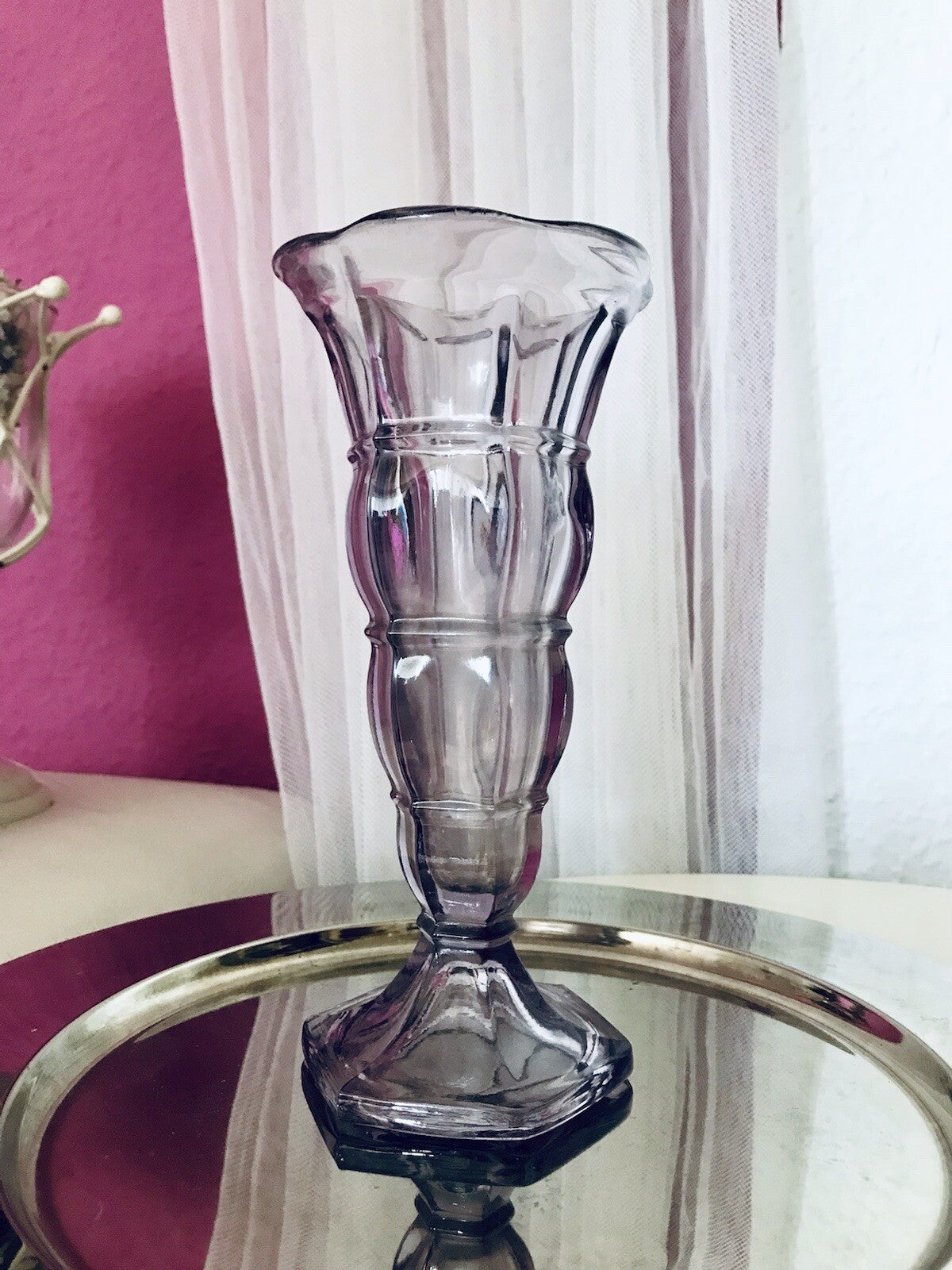 Antik Art Déco 1 Vase Glasvase Pressglas Lila Glas
