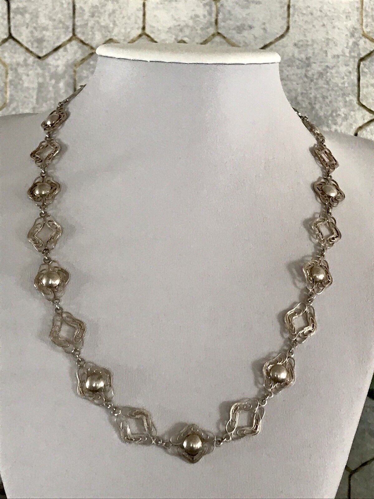 Alt Vintage Edel 835 Silber Collier Halskette