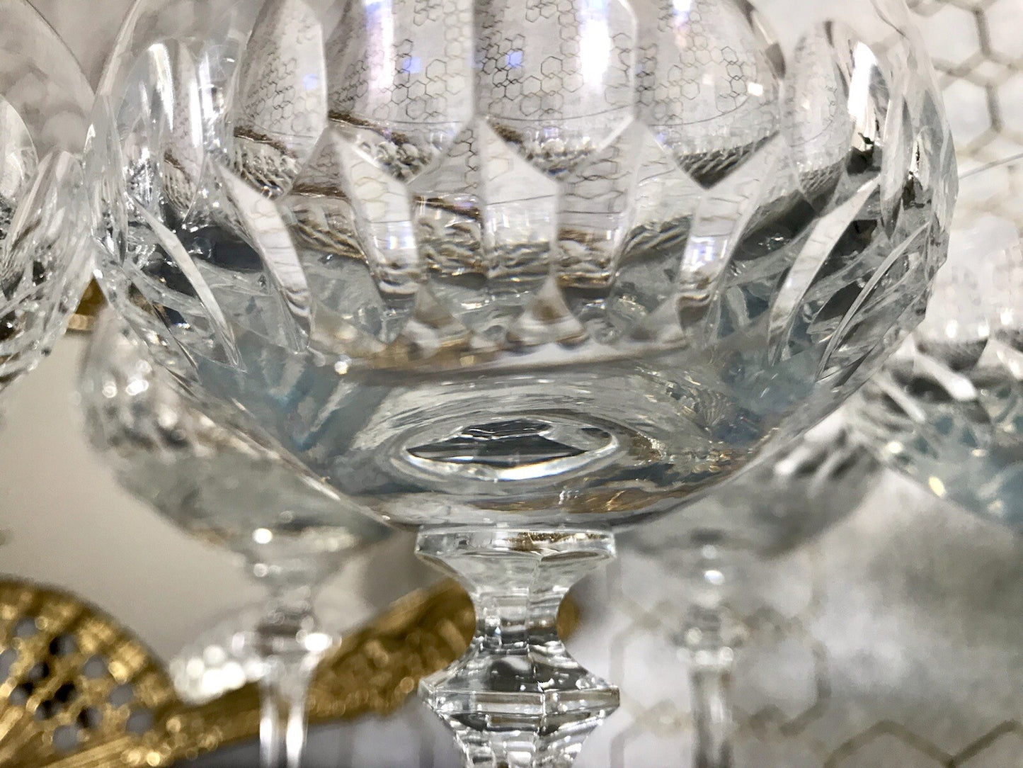 Vintage 8x Champagnerschalen Sektschalen Kristallglas Schliff Bleikristall