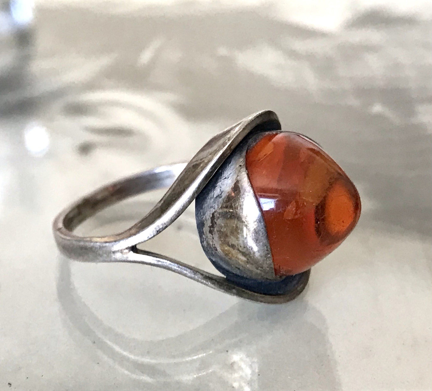 Alt Antik Vintage Edel Bernstein DAMEN RING Silber Super Design! Gr.56 57 WOW!