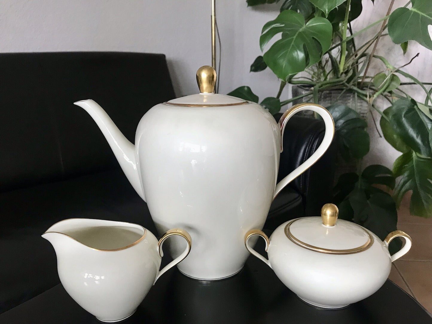 Vintage Art Déco elfenbein Porzellan Kaffeeservice Service 12 Pers. Edelstein