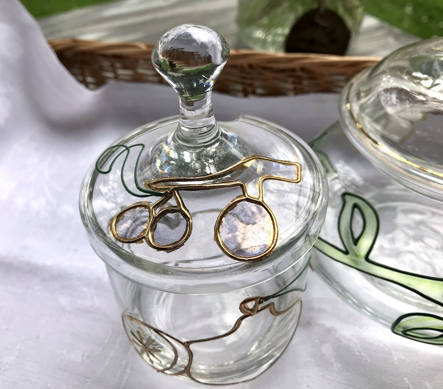 Nagel 2 Glasdose Bonboniere Gefäß Glas Konfitüre Marmeladen Dose Tiffany Optik