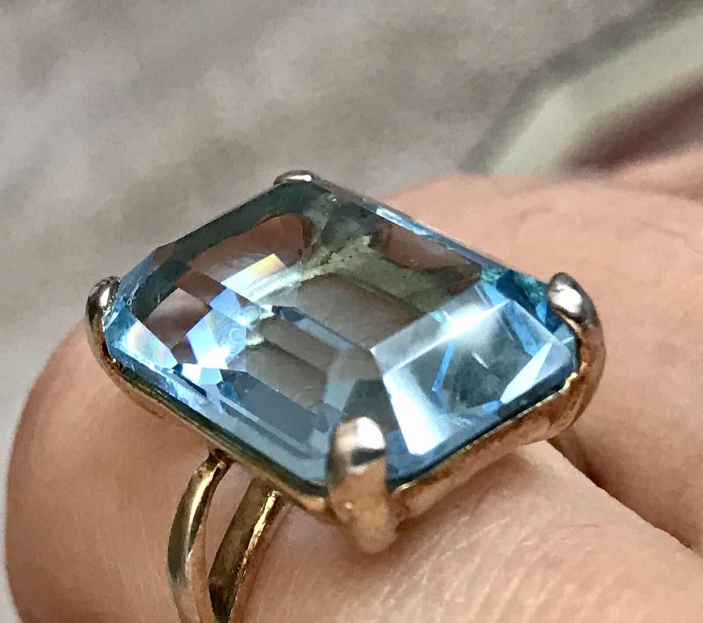 Vintage alt Damen Ring blauer Stein Silber vergoldet 925 Gr.59 18,8 wunderschön!