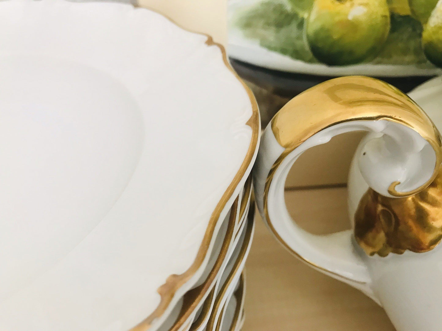 Antik Art Déco Porzellan Tafelservice Carstens Sorau weiß goldene Ranke EDEL